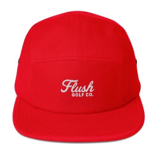 5-panel-cap-red-front-6a6d3d83b4dda.png Flush Golf Co. Logo 5-Panel Cap